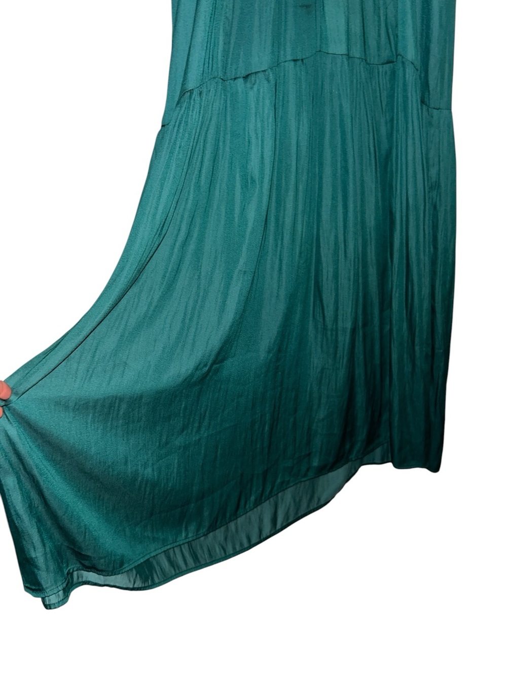 Grade & Gather Satin Tiered Maxi Dress Emerald Green Elegant Bohemian Size XLP - Picture 3 of 6